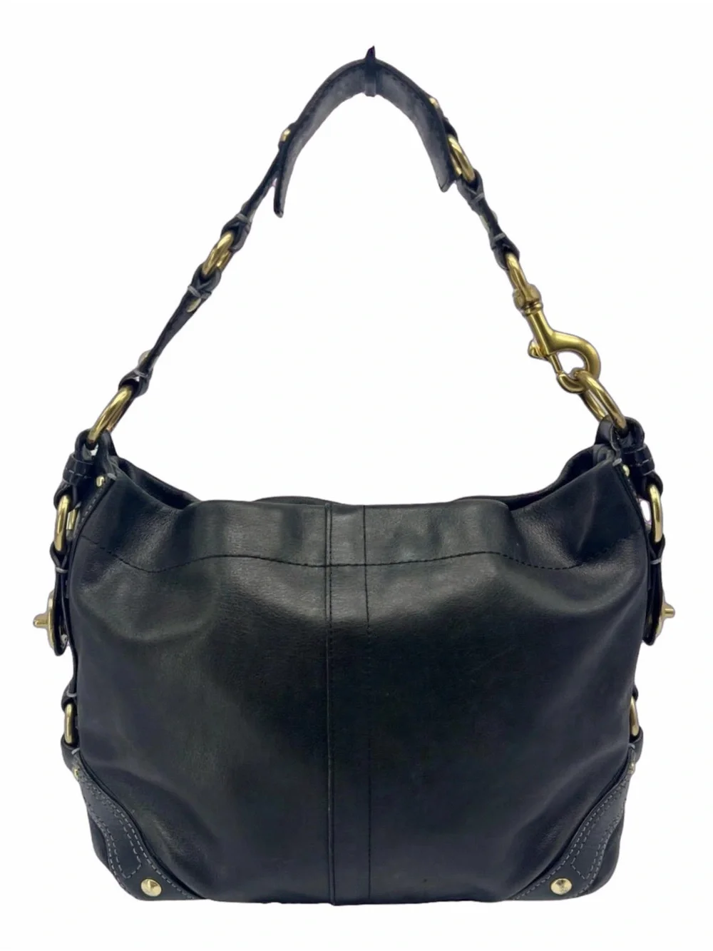 Authentic Vintage Y2K Coach Carly Medium Hobo Bag #10615 Black Leather Brass